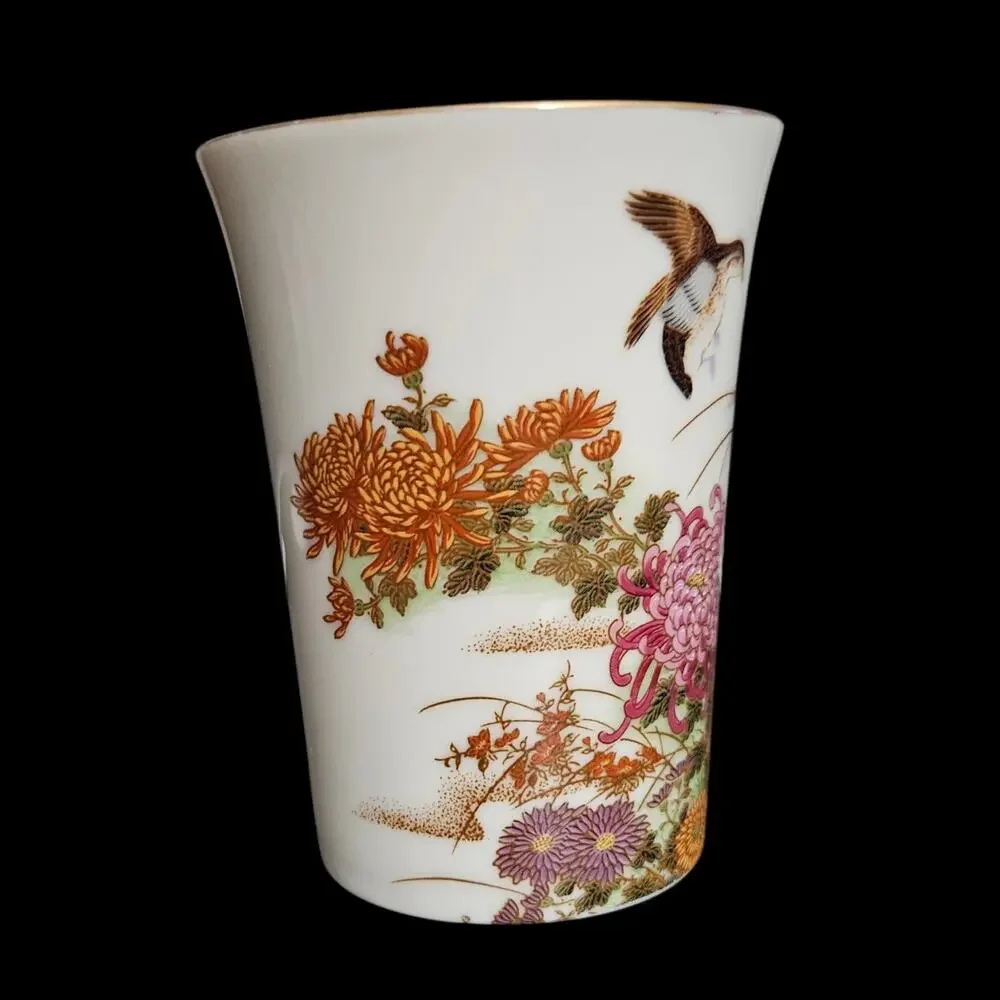Vintage Shibata Japan 3 Pc Porcelain Bathroom Vanity Set Floral Bird